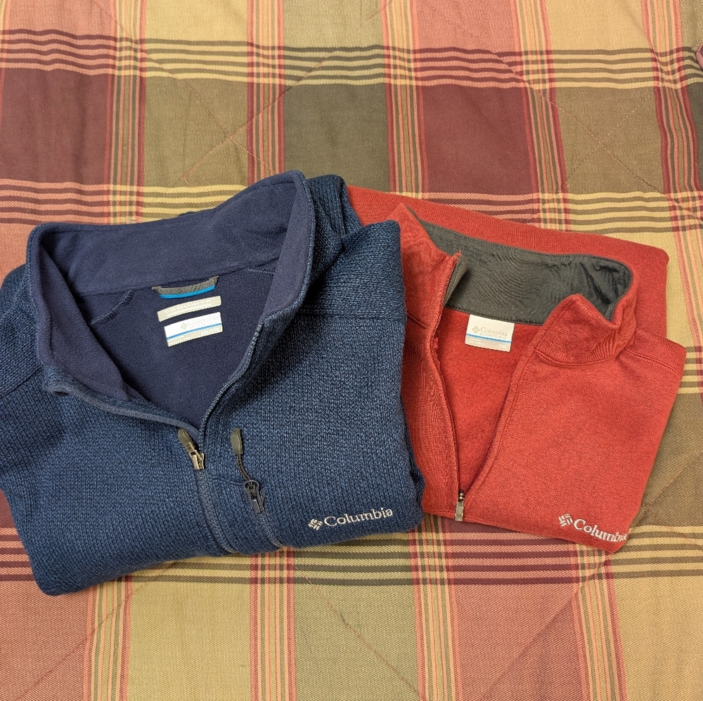 2 For One Price! XXL Columbia Zip Up Jacket Navy & XXL Columbia Half Zip Crimson